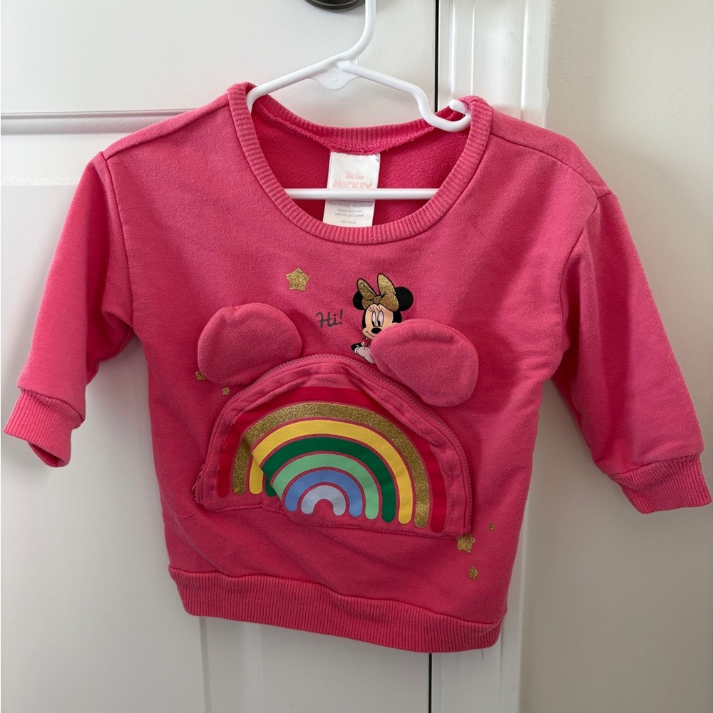 Disney Toddler Girls Minnie Mouse Sweatshirt with Zippered Pouch Size 18 months